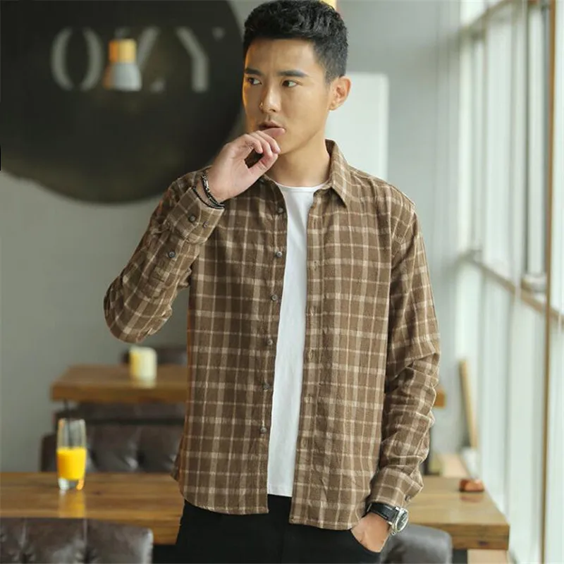 

2019 Spring Shirts Men Hot Fashion Red Plaid Turnover Collar Single-breasted Slimming British Style Male Shirt