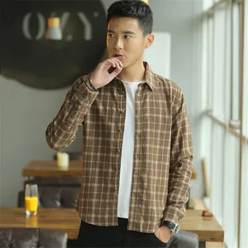 

2019 Spring Shirts Men Hot Fashion Red Plaid Turnover Collar Single-breasted Slimming British Style Male Shirt