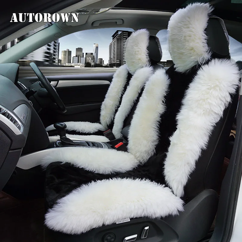 AUTOROWN Genuine Australian Sheepskin Car Seat Cover Long Fur Universal