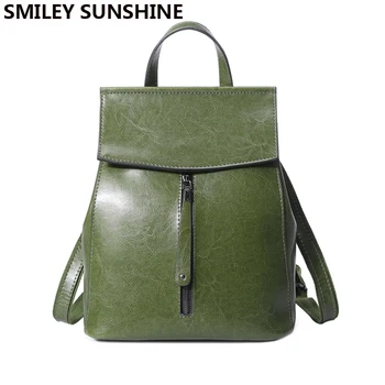 

SMILEY SUNSHINE women backpack split leather backpacks for girls teenagers school bag ladies shoulder bag female backpack black