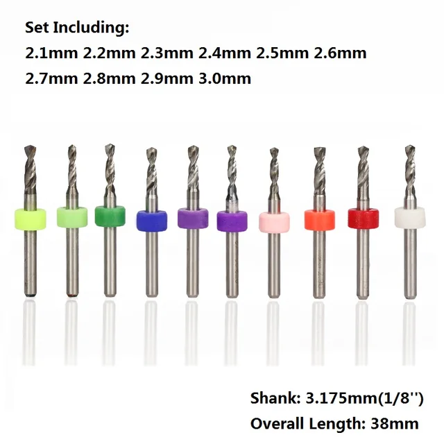 XCAN-broca de PCB para perforación, placa de circuito de impresión, brocas de máquina CNC de carburo, 10 Uds., 2,1mm a 3,0mm 2