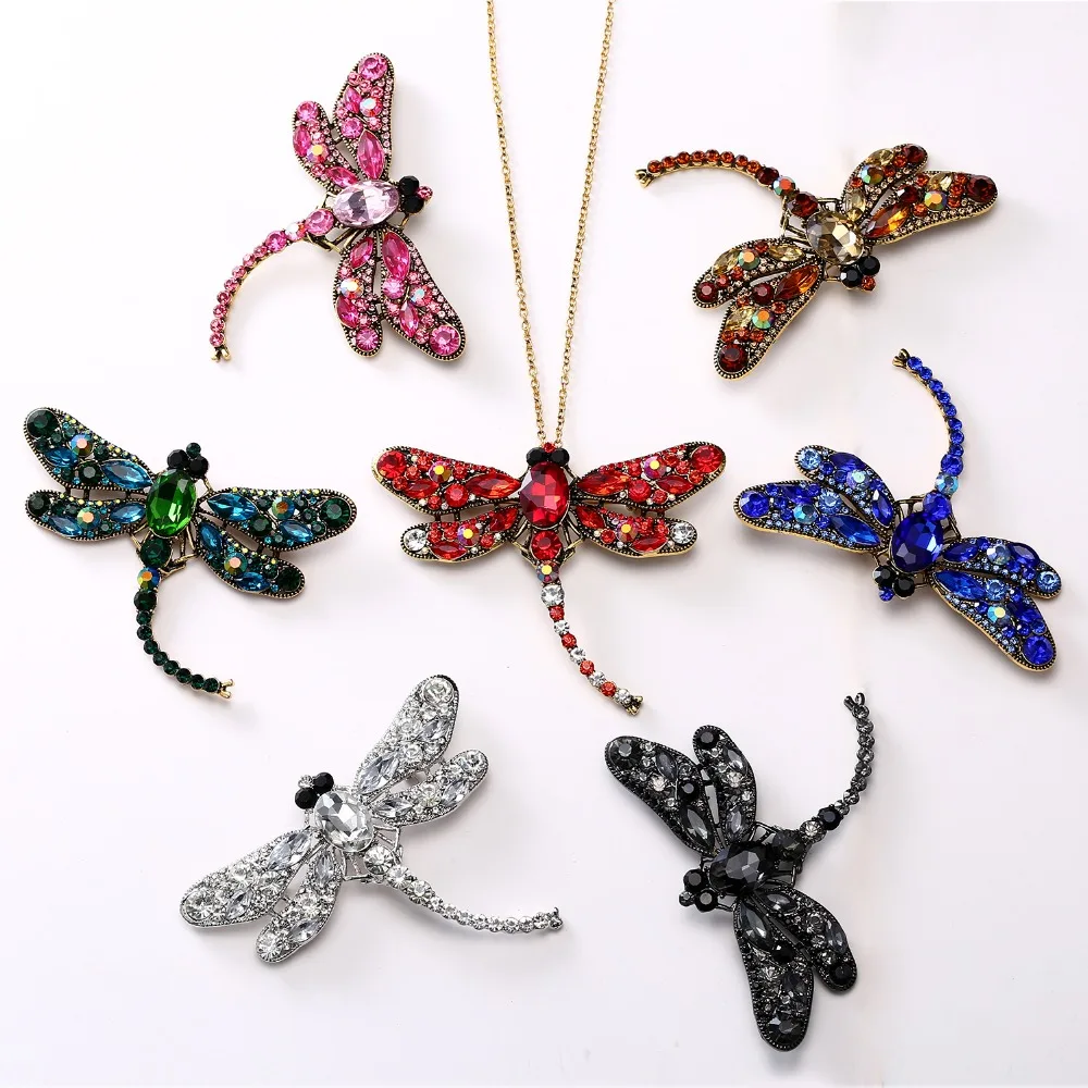 

Fashion New Dragonfly Charms Chic Necklace With Chain Rhinestone Bohemian Statement Necklaces Pendants For Women Best Gifts