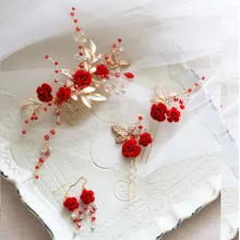 Dawer me, очаровательный красный цветок, женский головной убор на выпускной, стразы, свадебная расческа для волос, свадебная повязка на голову, заколки для волос, аксессуары