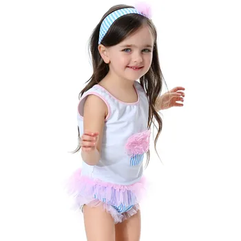 

CUTE Girl Sweet Swimwear Two Pcs Swimming Clothes with Hair band