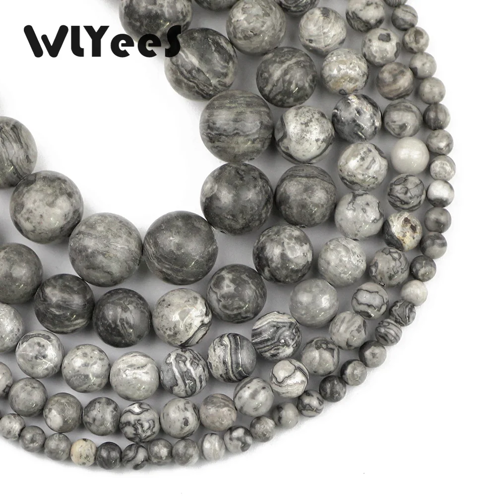 

WLYeeS Factory price Natural Stone Map Stone Beads 4 6 8 10 12mm Round Loose Bead for Jewelry Handmade Bracelet Necklace DIY 15"