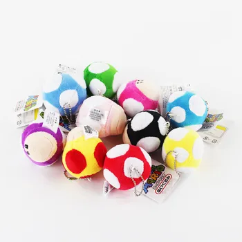 

6CM 10pcs/lot Super Mario Bros Mushroom pendants keychain plush toy soft stuffed doll mini Mario Bros Luigi Yoshi