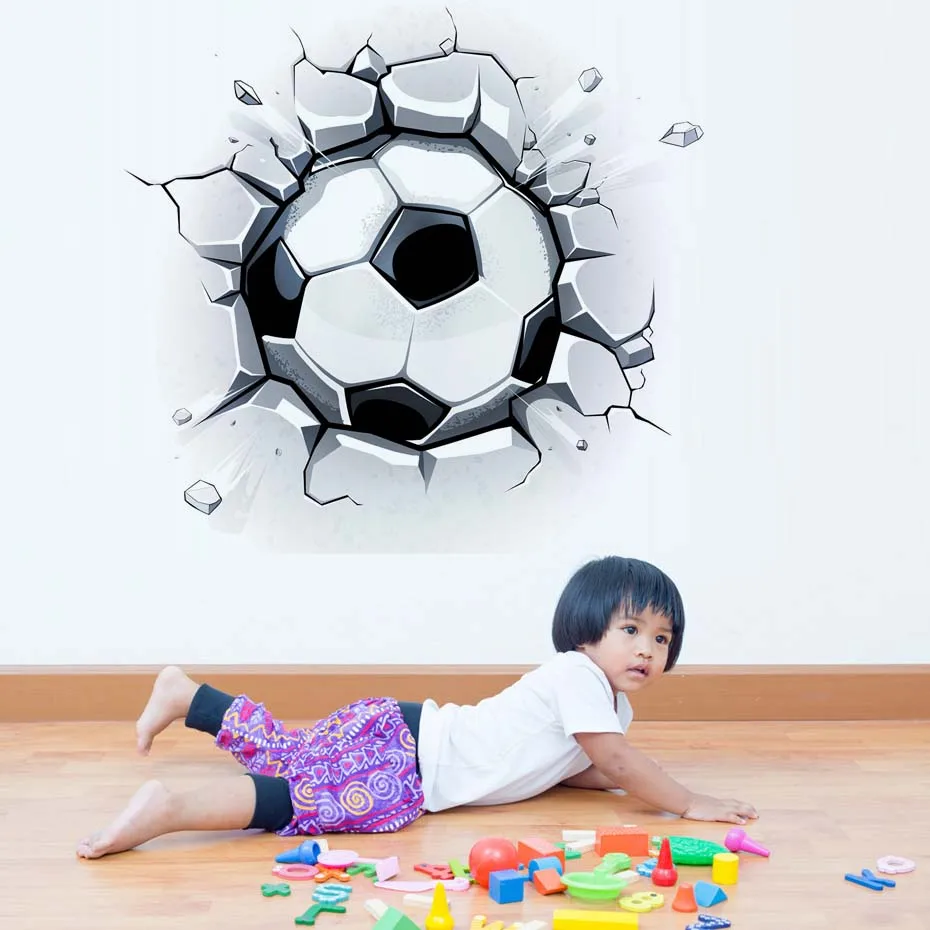 

Vivid Broken 3D Football Decal For Kids Vinyl Wall Art Home Decor Wall Sticker For Toy Room Waterproof Wallpaper For Living Room