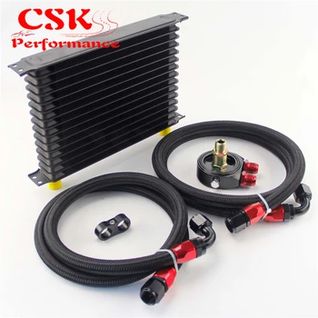 

AN10 15Row 262mm Universal Engine Transmission Oil Cooler Trust Type + Aluminum Filter Hose End Kit Silver/Blue/Purple/Black