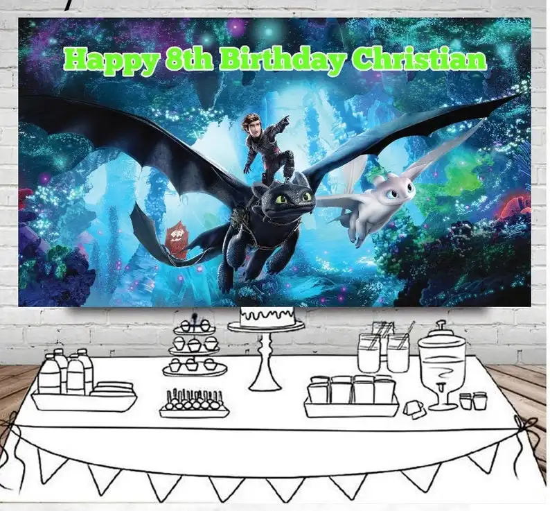 

Photography Backdrop How To Train Your Dragon Birthday Party Custom Blue Photo Background Children Newborn Happy Birthday Party