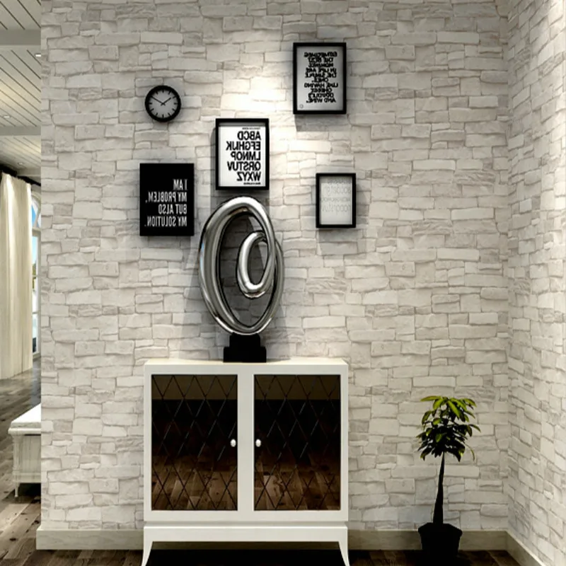

Cream White Grey Vintage Stone Brick Wallpaper For Walls Roll Faux 3D Wallpapers For Living Room Restaurant non woven Wall Paper