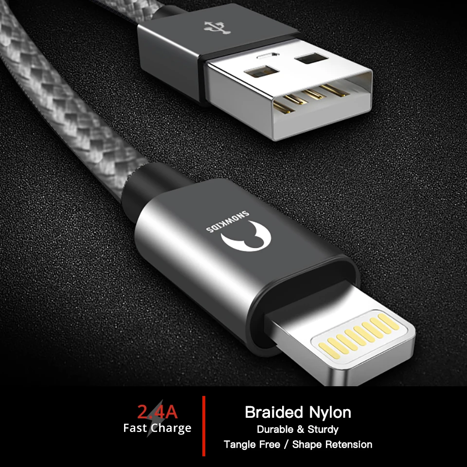 Vente Snowkids câble usb 2 m 3 m 2 Pièces pour iPhone X 8 7 6 5 XR XsMax Support jusqu à iOS 12 longue