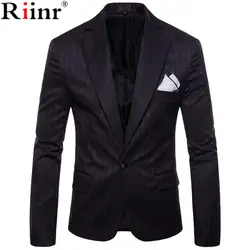 Riinr 2018 Мода Новое поступление Блейзер masculino Высококачественная брендовая одежда Повседневное джентльмен одной кнопки Полосатый Slim Fit Blazer