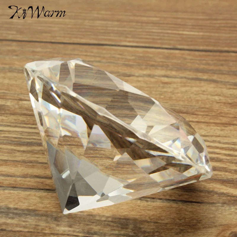 Image KiWarm 80mm Clear Crystal Diamond Shape Paperweight Glass Gem Display Ornament Wedding Home Decoration Art Craft Material Gift