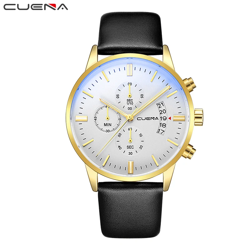Бренд CUENA, мужские кварцевые часы, модные повседневные часы, мужские часы из натуральной кожи, водонепроницаемые мужские наручные часы 6801 - Цвет: 680116