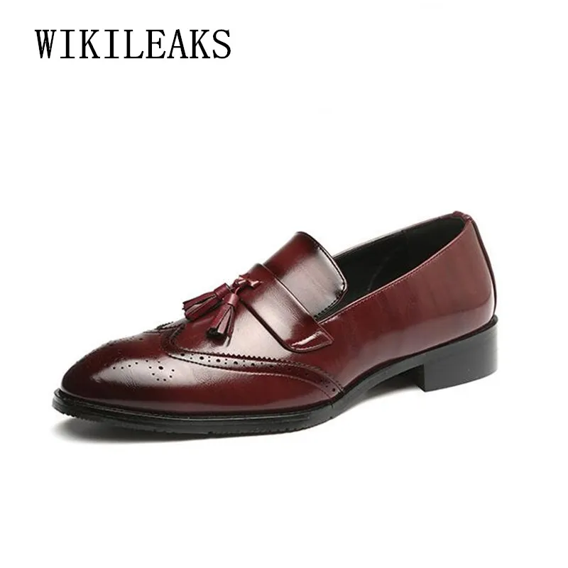 

2019 leather shoes men oxford shoes for men formal wedding dress shoes slip on loafers tassel business formal shoes men brogues