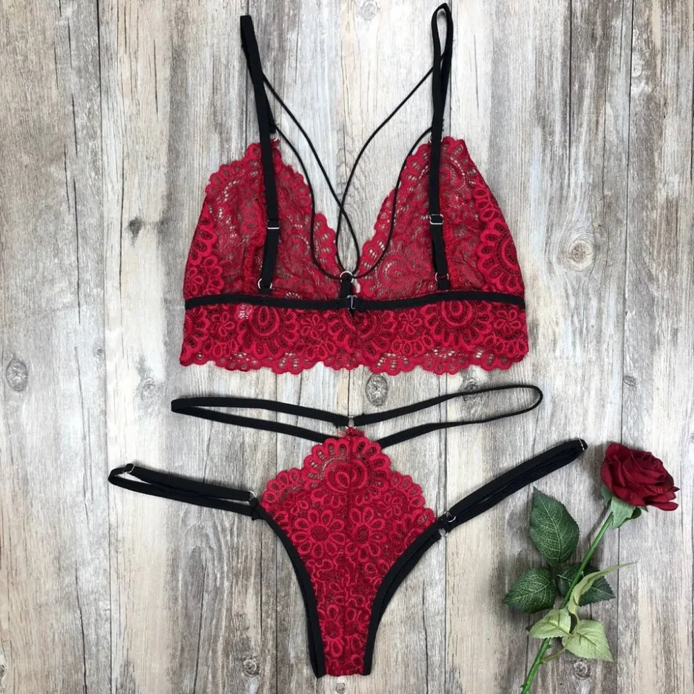 Sexy Women Lace Sissy Lingerie Bra Set Babydoll Underwear Push Up Bras Female Seamless Thong G String Set Pajamas Set CP