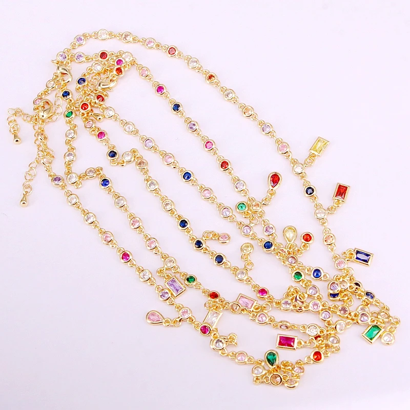 

6PCS, Gold Filled Fashion Multi Crystal CZ Zirconia Stone Chain Necklaces