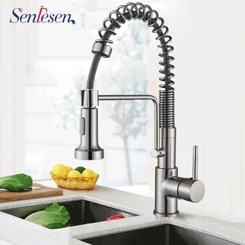 

Kitchen Faucets W/ Spring Level Nickel / Bronze Mixer Faucet for Kitchen Single Handle Pull Down Deck Mounted Crane for Sinks