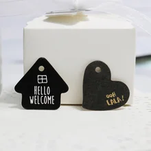 Черные бумажные бирки для подарков 100 шт сердце в форме домика Добро пожаловать Письмо Бумага Закладка подвешивать бумажный ярлык карты Этикетка Офис Школа питания