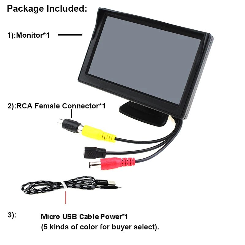 USB дисплей для парковки автомобиля монитор 5 дюймов HD разрешение 800*480 с 5 в Micro USB кабель для заднего вида камера заднего вида