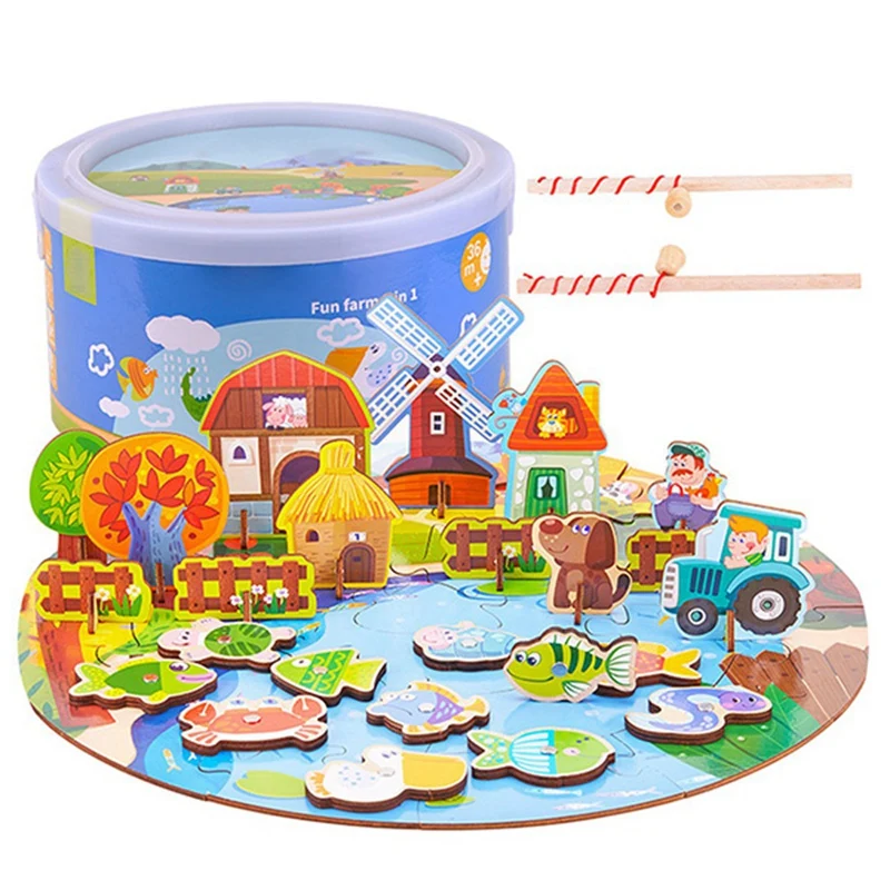 Магнитные рыболовные игры для маленьких детей, пазл развивающий 3 в 1 3D набор деревянных игрушек, подарки для маленьких детей, развивающие