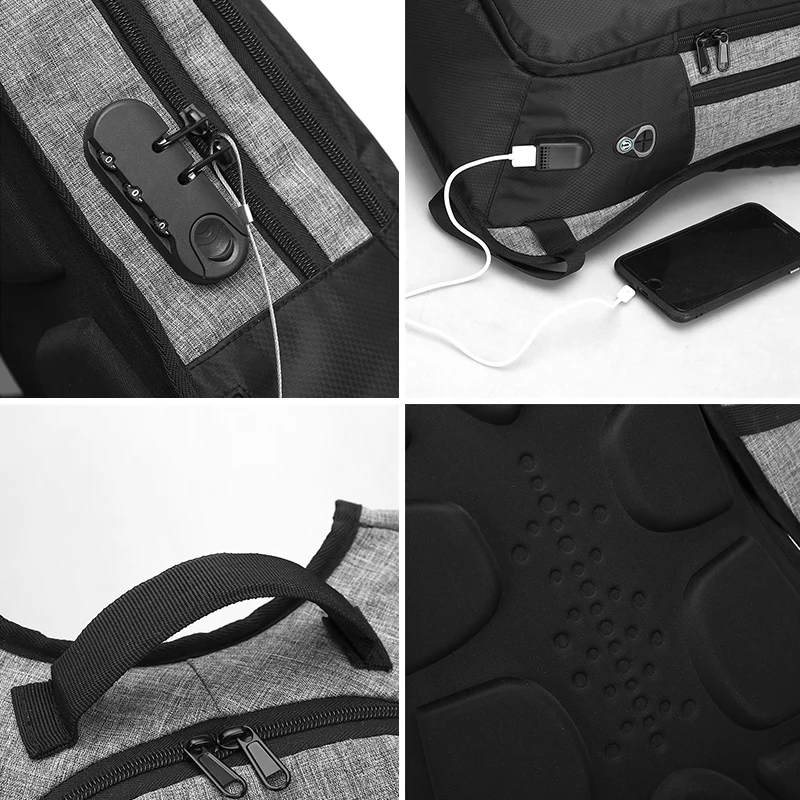 Многофункциональные мужские рюкзаки для ноутбука с USB зарядкой вместительные