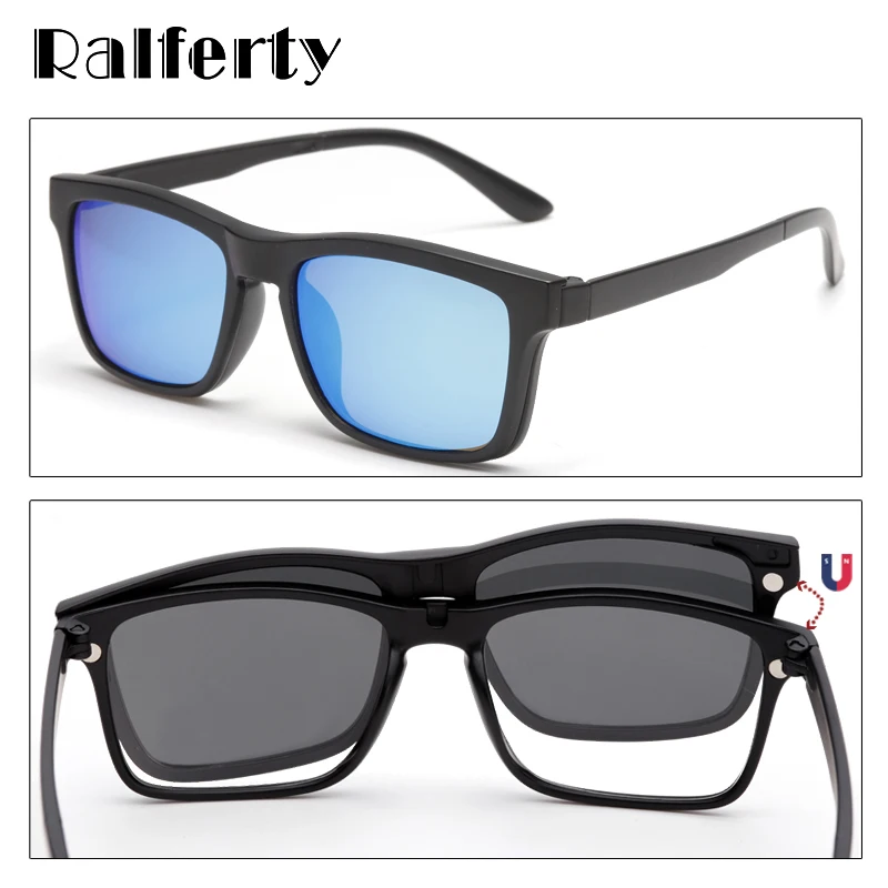 Ralferty, поляризованные магнитные солнцезащитные очки для женщин и мужчин, очки на застежке, квадратные оптические очки для близорукости, очки, розовые, 6 в 1, оправа для очков A2202