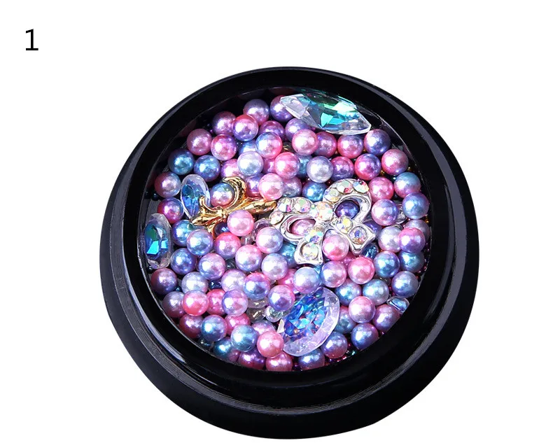1 коробка, 3D смешанные жемчужные стразы русалки, сделай сам, драгоценные камни, Очаровательное украшение для ногтей, ювелирные изделия с бриллиантами, блестящие градиентные гелевые наконечники для ногтей - Цвет: 01