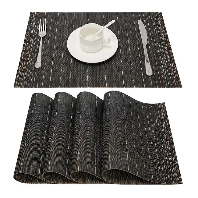 YokiSTG ПВХ коврик для стола для напитков, вина, чашки, подставки, бамбуковые столовые приборы, коврик для кухни, водонепроницаемый - Цвет: Vertical-Black