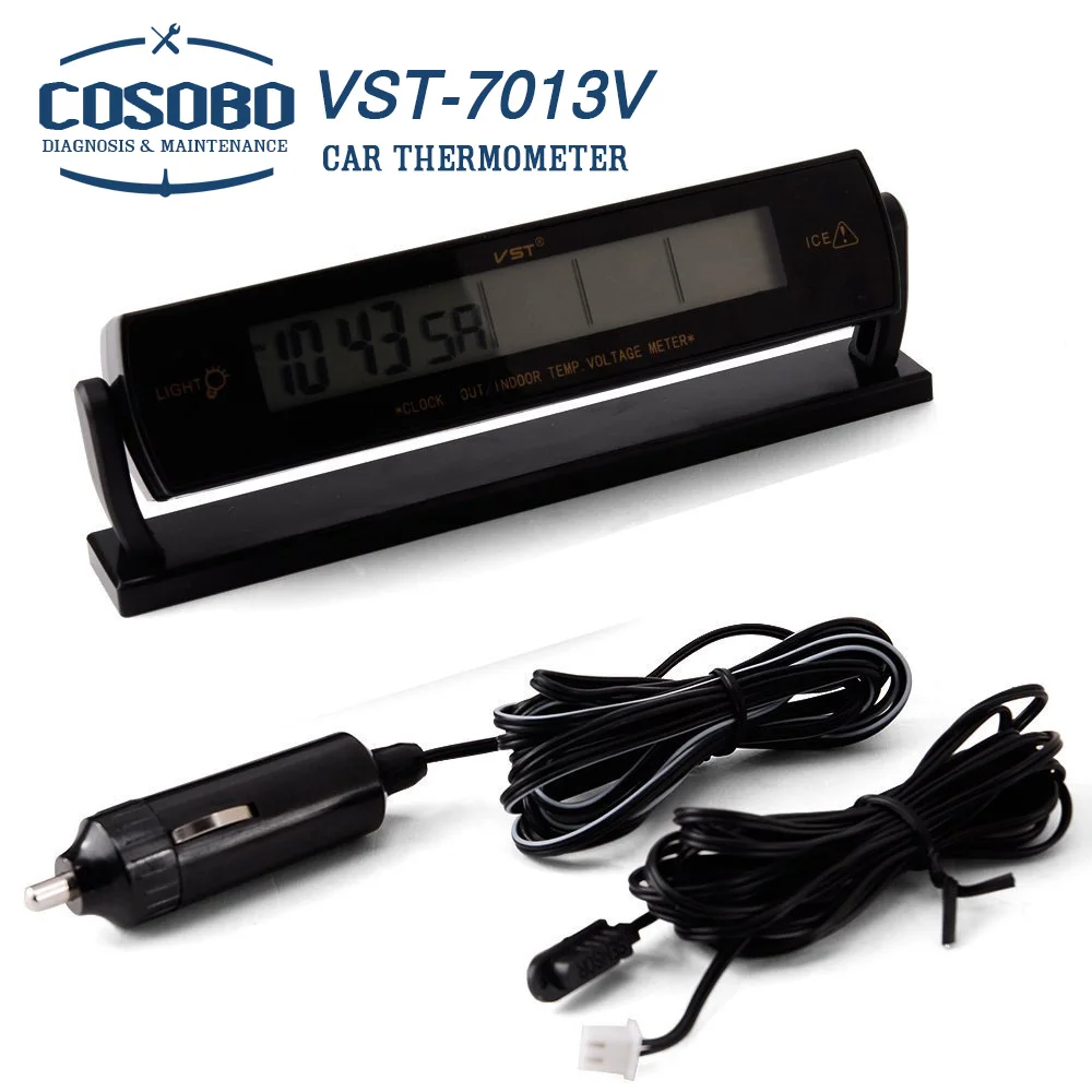 Free Shipping 12V/24V VST 7013V Car thermometer with Voltmeter LCD 3 in