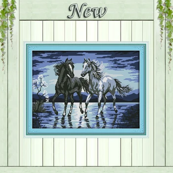 

The horses travel together Painting Counted Print on canvas DMC 14CT 11CT Cross Stitch Joy Sunday Needlework Kit Embroidery Sets