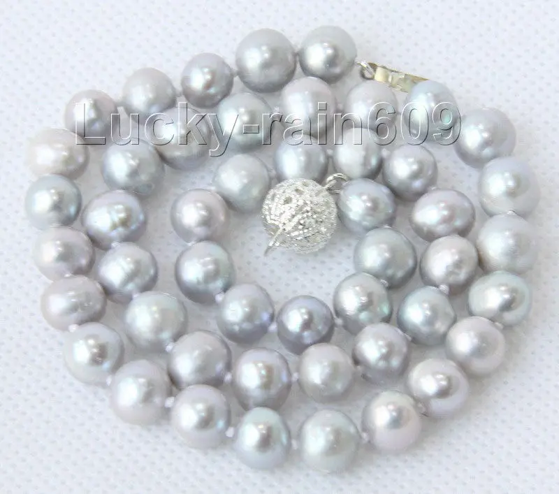 

shippingGenuine 17" 9mm round gray Freshwater pearls necklace 18KGP clasp e2042 (A0325)