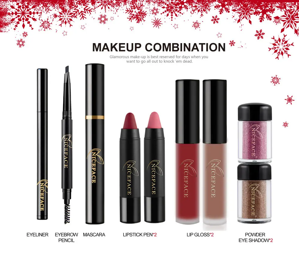 9Pcs Cosmetics Makeup Set Powder Eye Makeup Eyebrow Pencil Curling Mascara Sexy Matte Lipstick Pen Tool Kit for Daily Use (2)