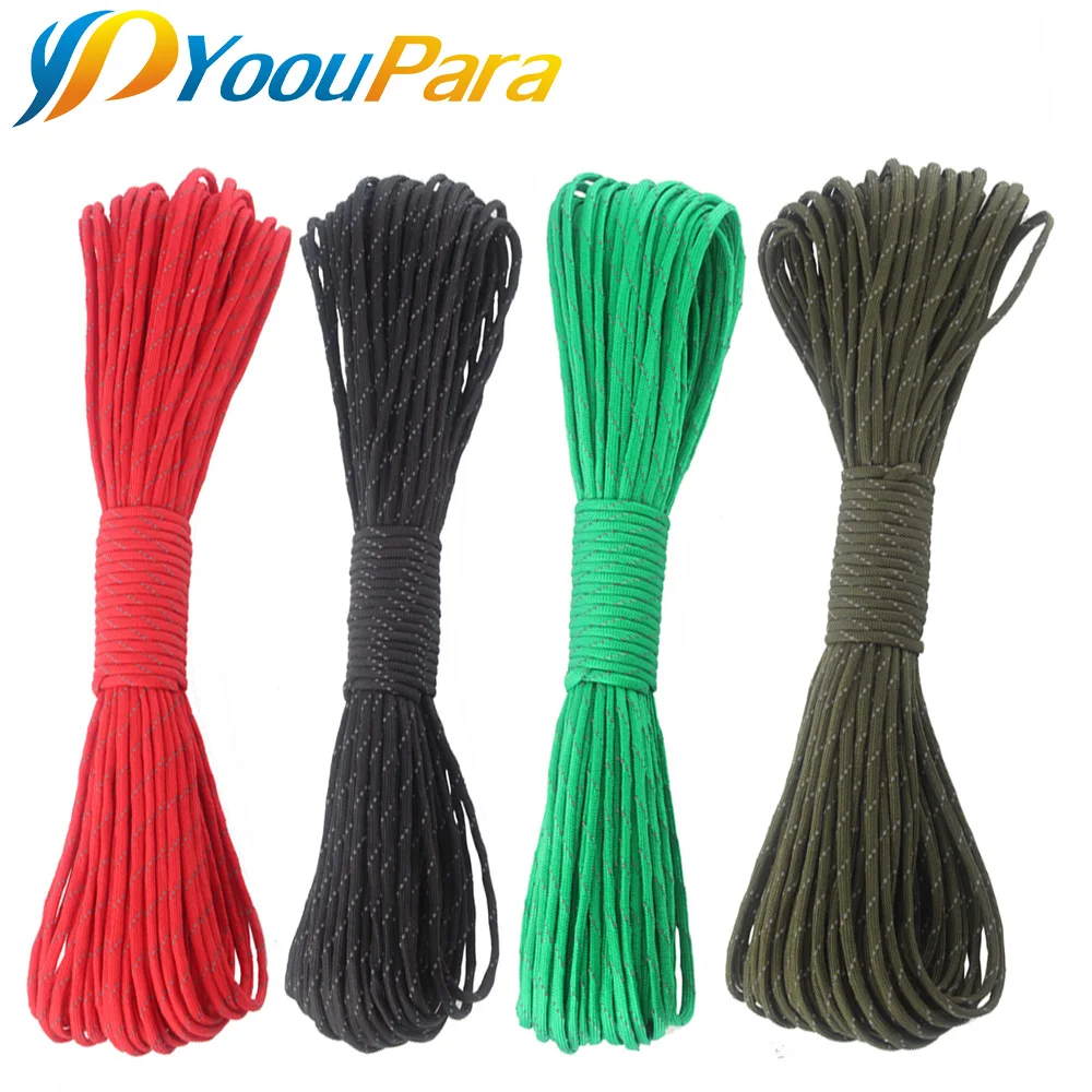

YoouPara 100 Feet Reflective Paracord 10 colors 7 Strand Outdoor Campling Tent Wind Parachute Rope Survival Emergence Rope Cord