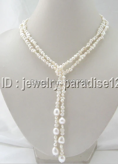 

Jewelry 002711 Beautiful 47 " 5-6-9-10mm white freshwater pearl necklace