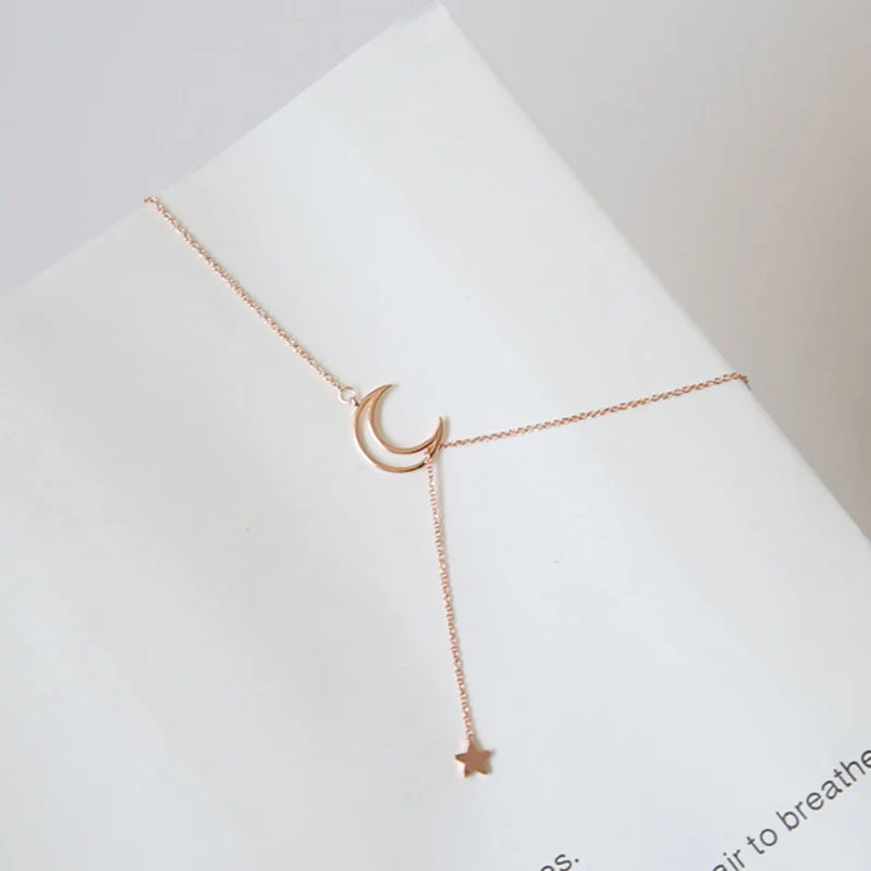 

Korean Creative Rose Gold Coated Adjustable Chain Hollow Moon Star Pendant Choker Necklace for Women Wedding Charm Jewelry Gift