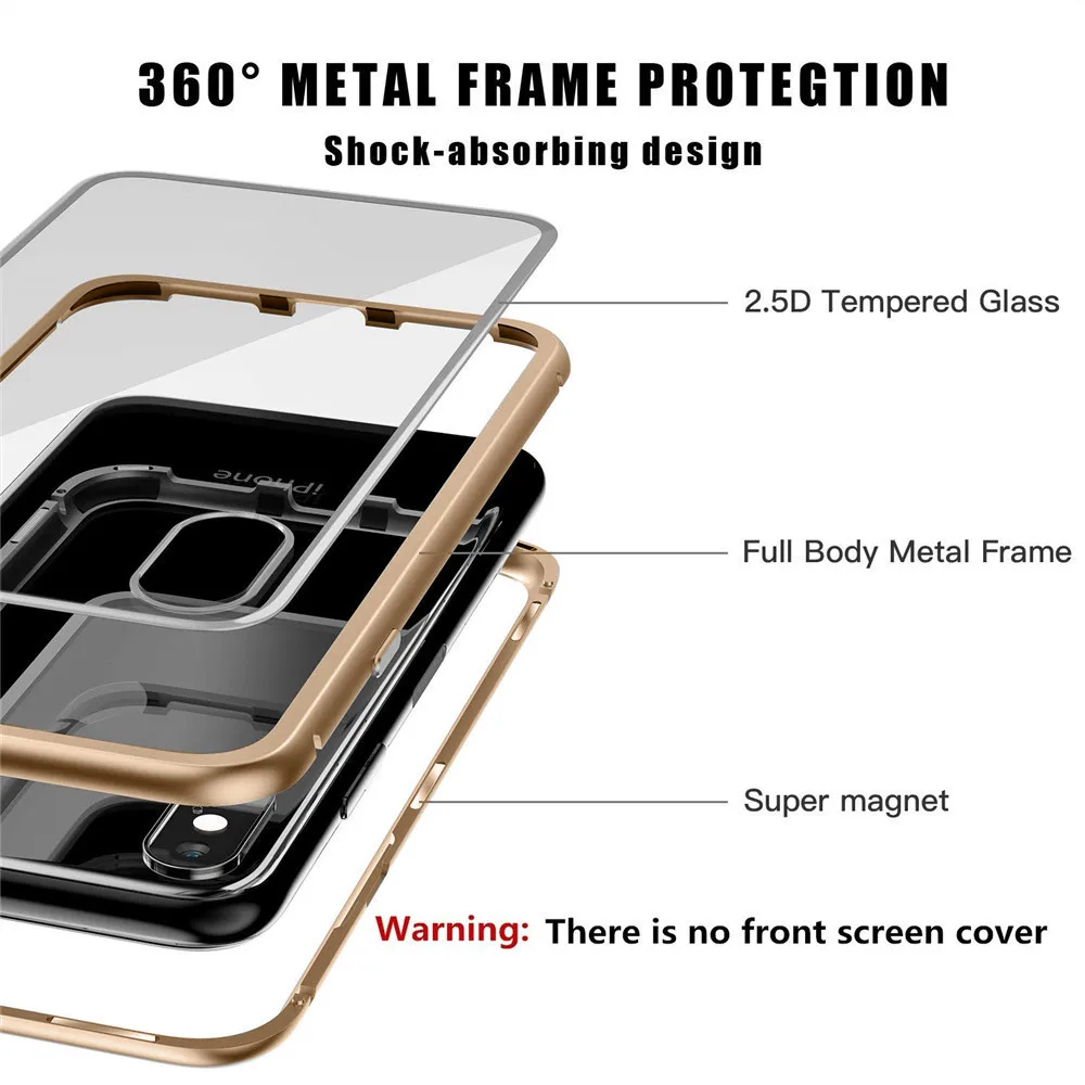 HD 9 H твердость Защитная грязепроницаемая Взрывозащищенная для iPhone XS Max 6,5 дюймов Магнитная Адсорбция металлический бампер стеклянный чехол