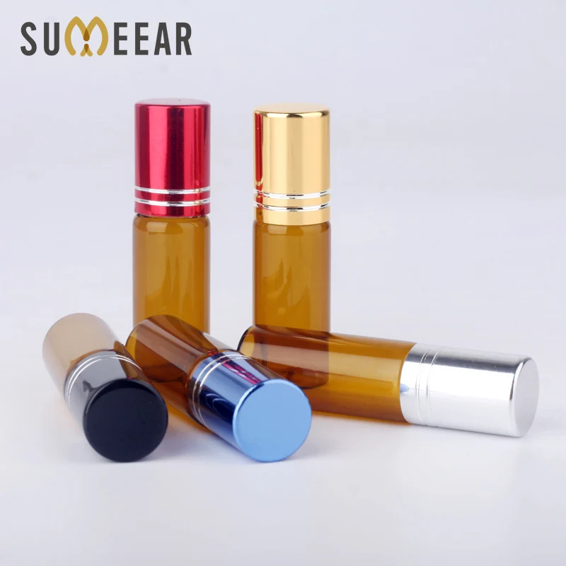 

100 Pieces/Lot 5ML Essential Oil Bottles Roll On Amber Glass Bottle Refillable Perfume Bottle Travel Bottle Cosmetic Container