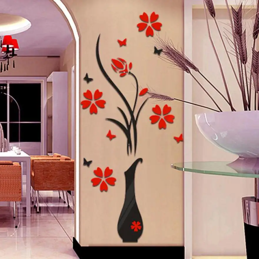 DIY ваза цветок Дерево Кристалл Arcylic 3D наклейки на стену Наклейка домашний декор pegatina de parede Wandaufkleber adesivo parede 17a22