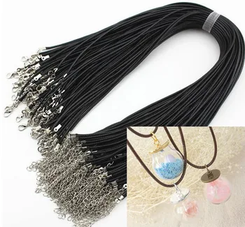 

Free ship! *New* 200pcs/lot Wax Cord 2mm Waxed Cotton Thread Black Necklace lobster clasp link necklace fit Glass Vial Pendant