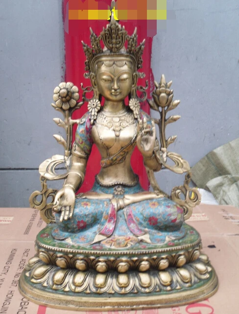 

8 " tall Tibetan Buddhist bronze double lotus bass green tara buddha statue