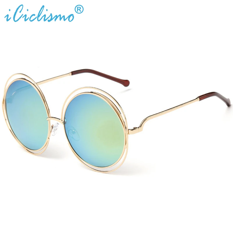 

Vintage Double Round Big Size Oversized lens Mirror Brand Designer Pink Sunglasses Lady Retro UV400 Women Sun Glasses Female