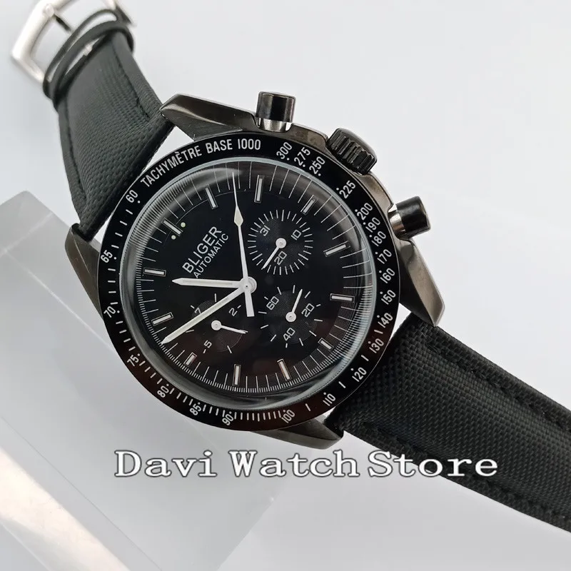 

BLIGER 40mm New black PVD case Automatic Men's Watch With Date And Week Indicator