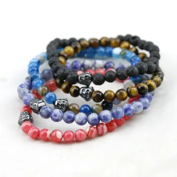 19 Style Natural Stone Round Beads Bracelets Women,Tiger Eye/Onyx Buddha Charm Bracelets Men, Wooden Bracelets, Yoga Bracelet