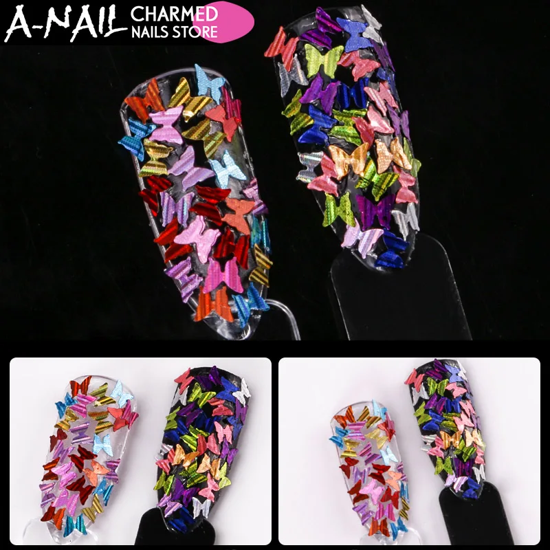 

12box/set butterfly shape Nail Sequins Multicolor stripe Slice Paillette 3d Acrylic Confetti Nail art decoration Manicure tools