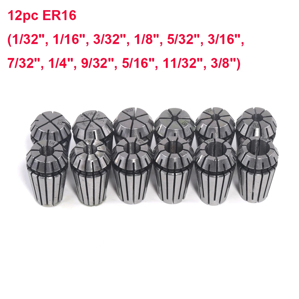 New 12Pcs ER16 Spring Collet Set For CNC Milling Lathe Tool Engraving Machine US