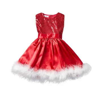 

Baby Kids Girls Princess Dress Red Sleeveless Sequins Feather Xmas Birthday Party Tutu Fancy Dresses Cute Baby Christmas Dress