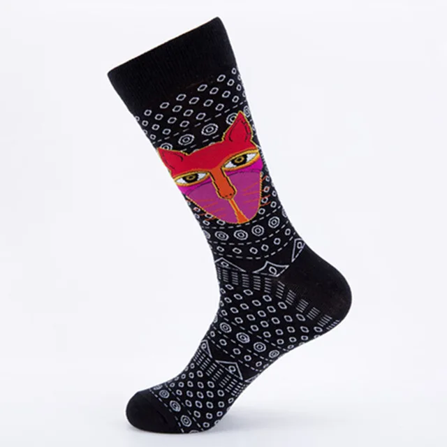 Новинка; сезон осень-зима; модные носки в стиле хип-хоп с рисунком кота и бабочки; забавные носки в стиле Харадзюку; модные хлопковые носки унисекс - Цвет: 1
