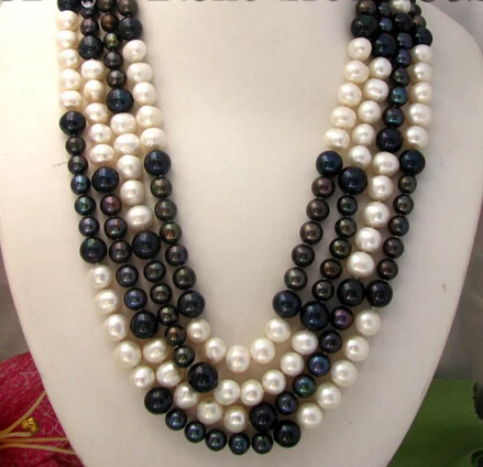

hot sell- N1615 100" round white black freshwater pearl necklace -Top quality free shipping