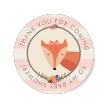 3,8 см Thank You Favor Fox Girl Baby Shower Классический круглый стикер печать на заказ стикер s